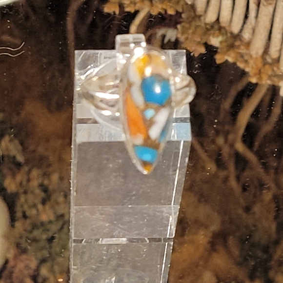 GENUINE Spiny Oyster & Arizona Turquoise 925 Silver Ring Jewelry s.7 - Picture 9 of 11